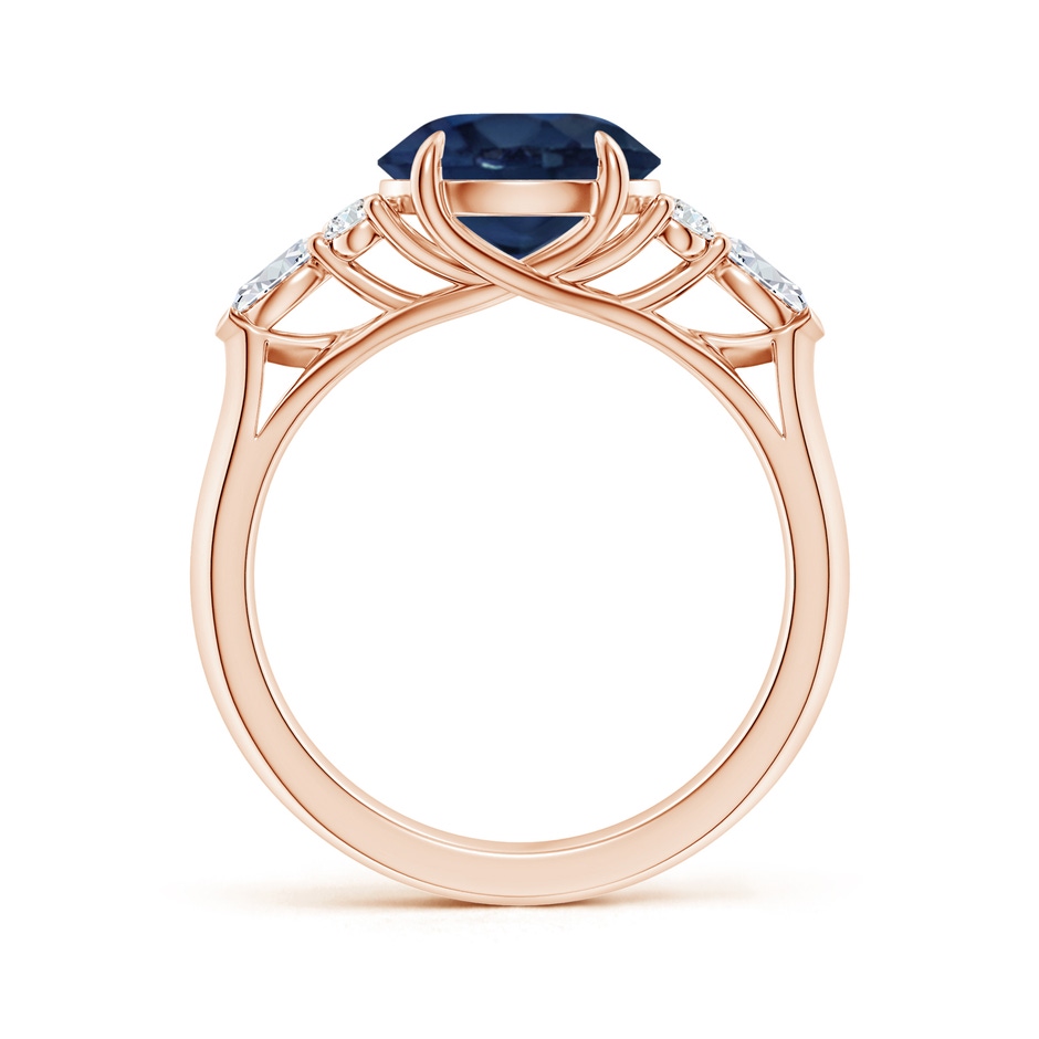 9mm AA Round Blue Sapphire Side Stone Engagement Ring with Diamonds in Rose Gold side 199