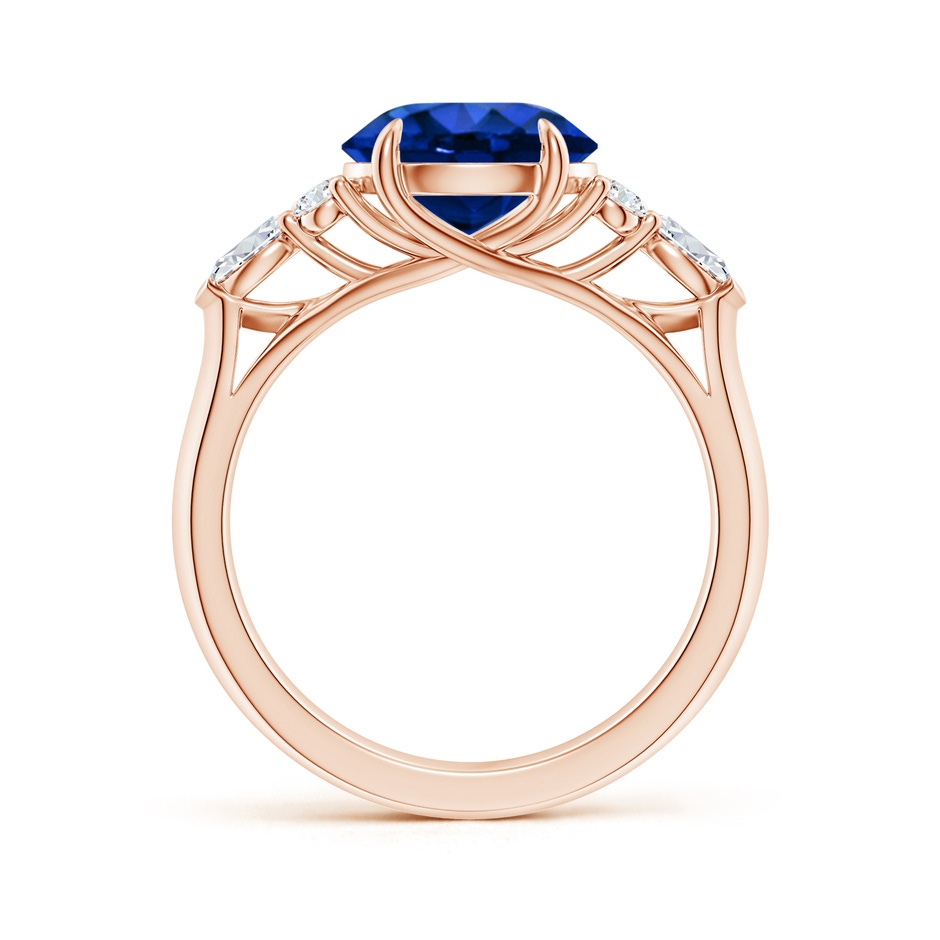 9mm Lab-Grown Round Blue Sapphire Side Stone Engagement Ring with Diamonds in 18K Rose Gold side 199