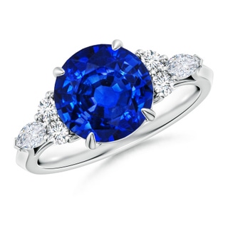 9mm AAAA Round Blue Sapphire Side Stone Engagement Ring with Diamonds in P950 Platinum