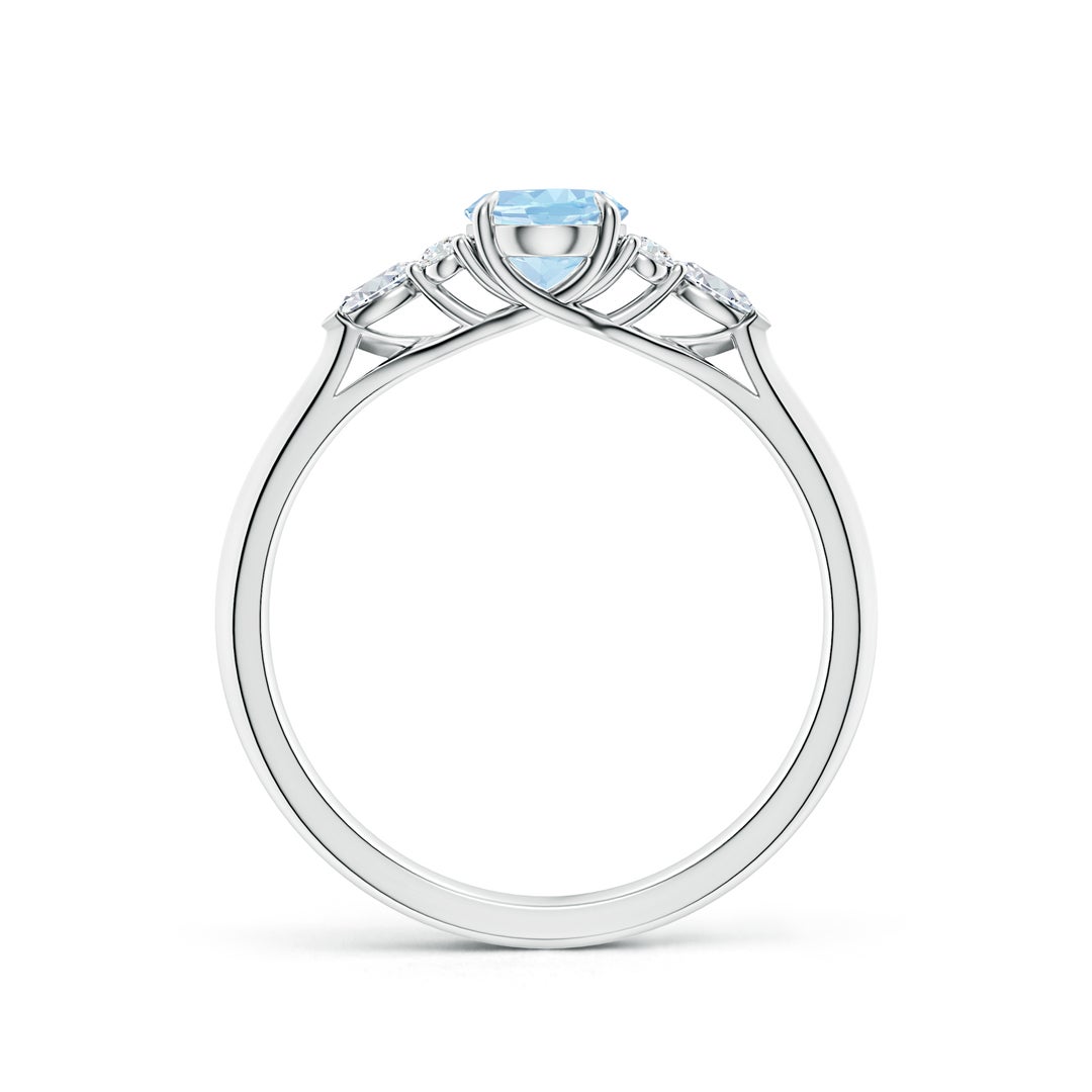 7x5mm AAA Oval Aquamarine Side Stone Engagement Ring with Diamonds in 18CT White Gold - side 3
