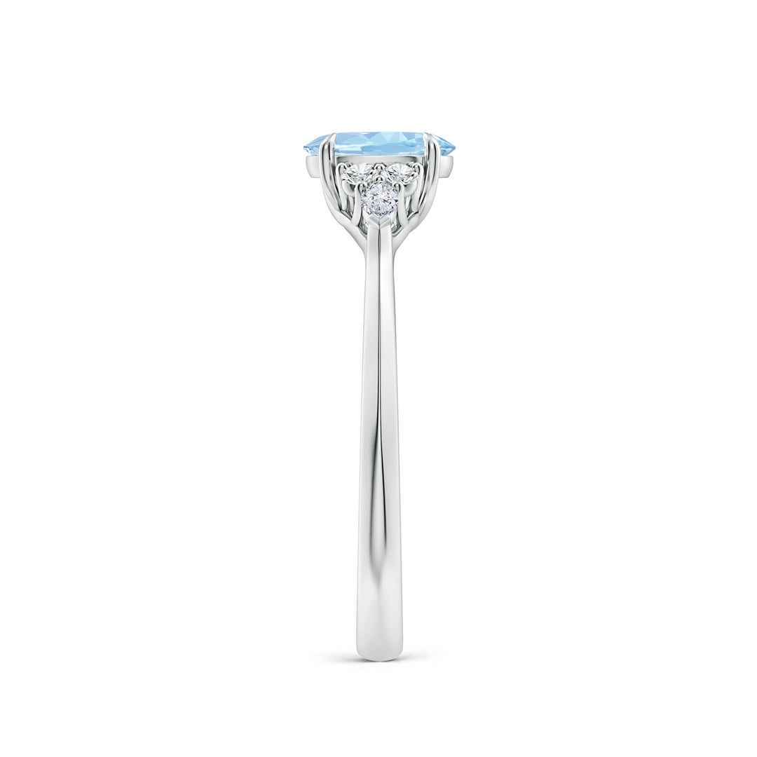 7x5mm AAA Oval Aquamarine Side Stone Engagement Ring with Diamonds in 18CT White Gold - side 4