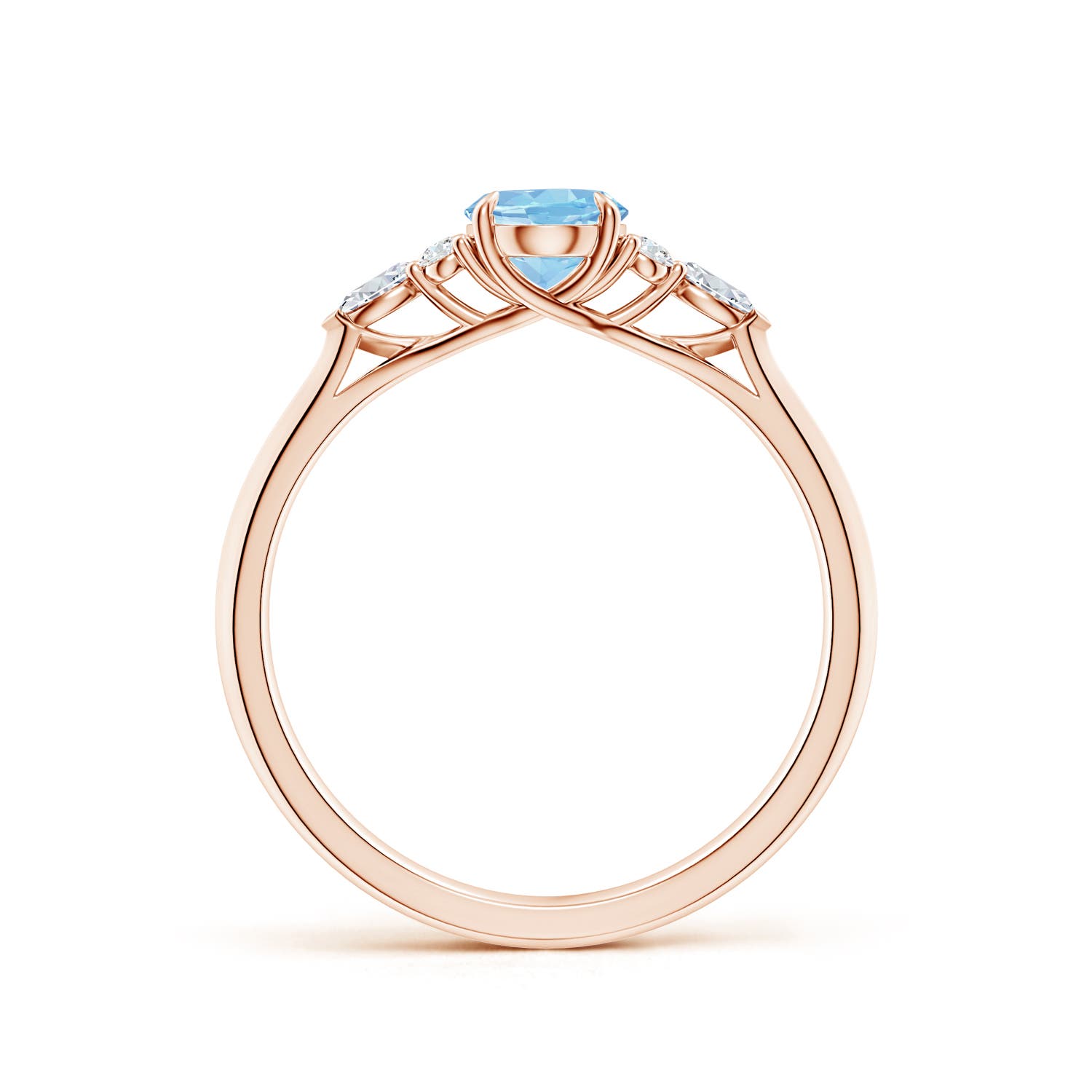 7x5mm AAAA Oval Aquamarine Side Stone Engagement Ring with Diamonds in 18K Rose Gold