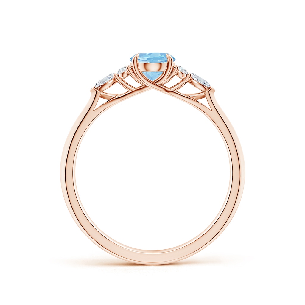 7x5mm AAAA Oval Aquamarine Side Stone Engagement Ring with Diamonds in Rose Gold - side 199