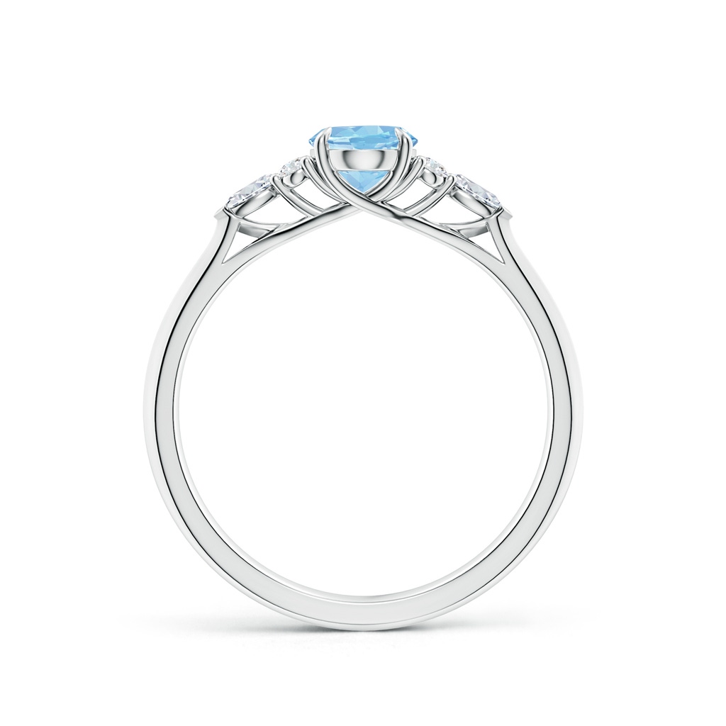 7x5mm AAAA Oval Aquamarine Side Stone Engagement Ring with Diamonds in S999 Silver - side 199