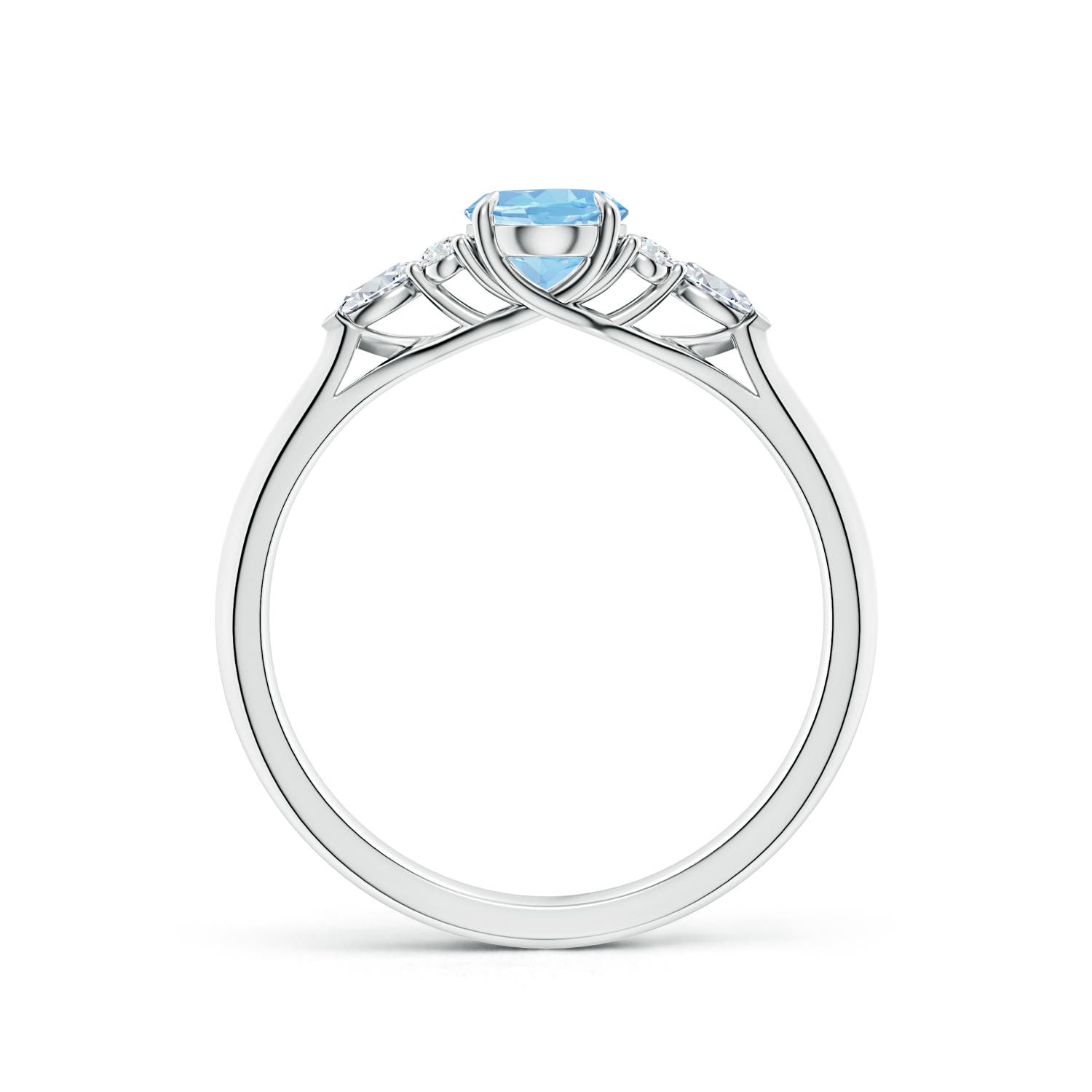 7x5mm AAAA Oval Aquamarine Side Stone Engagement Ring with Diamonds in White Gold