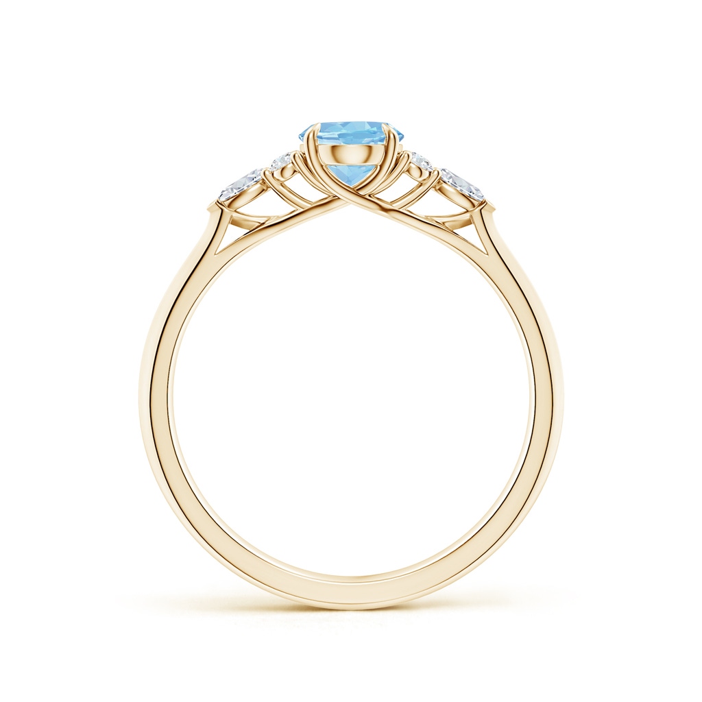 7x5mm AAAA Oval Aquamarine Side Stone Engagement Ring with Diamonds in Yellow Gold - side 199