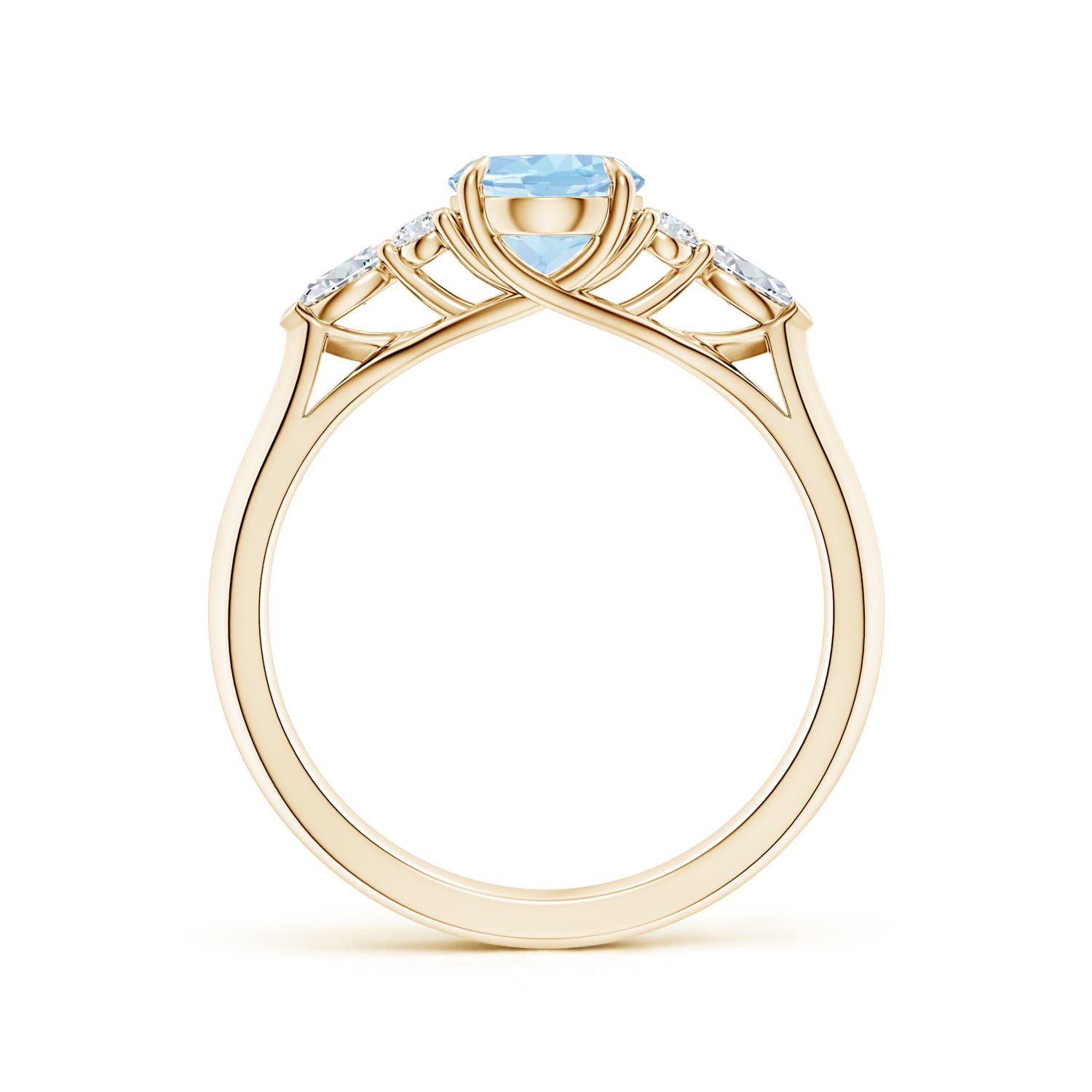 8x6mm AAA Oval Aquamarine Side Stone Engagement Ring with Diamonds in Yellow Gold