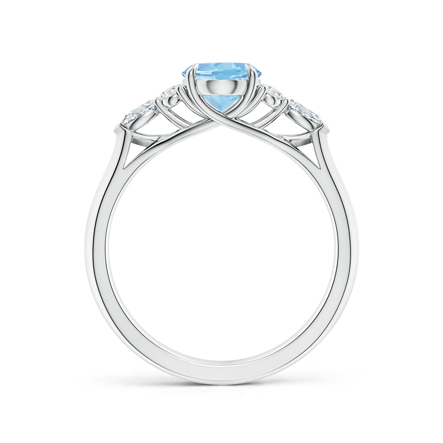 8x6mm AAAA Oval Aquamarine Side Stone Engagement Ring with Diamonds in P950 Platinum