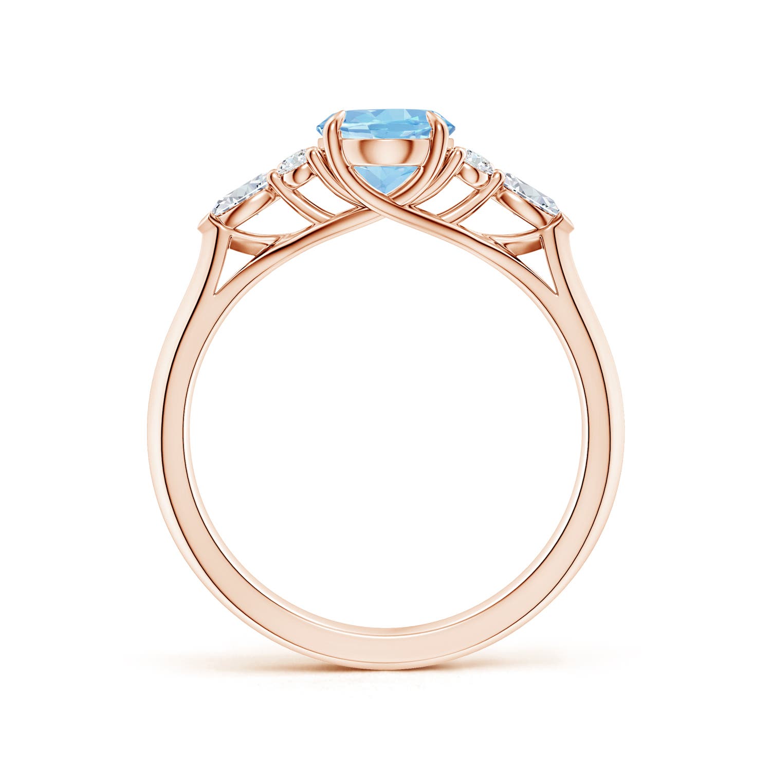 8x6mm AAAA Oval Aquamarine Side Stone Engagement Ring with Diamonds in Rose Gold