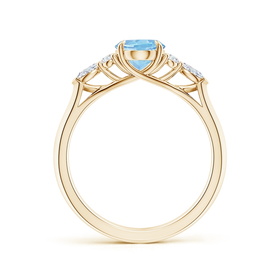 8x6mm AAAA Oval Aquamarine Side Stone Engagement Ring with Diamonds in Yellow Gold side 199