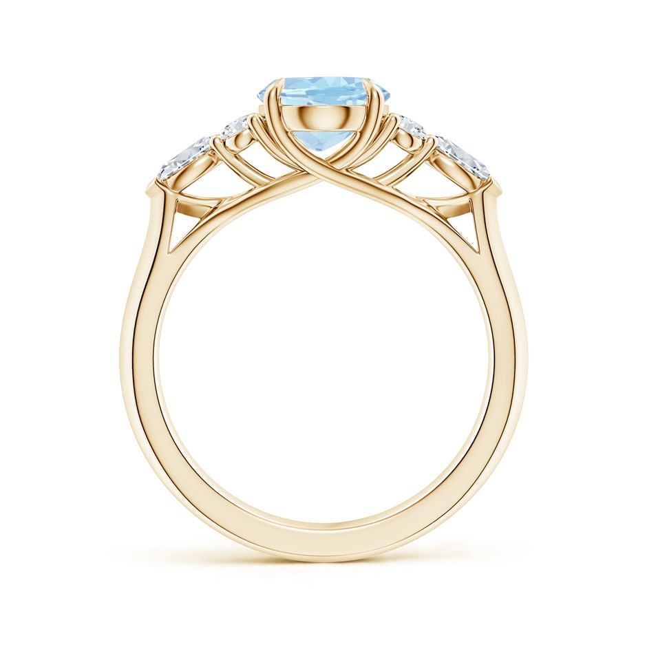 9x7mm AAA Oval Aquamarine Side Stone Engagement Ring with Diamonds in Yellow Gold side 199