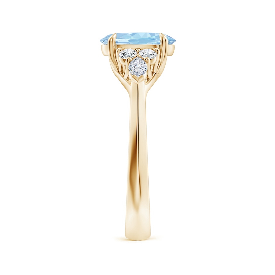 9x7mm AAA Oval Aquamarine Side Stone Engagement Ring with Diamonds in Yellow Gold side 299