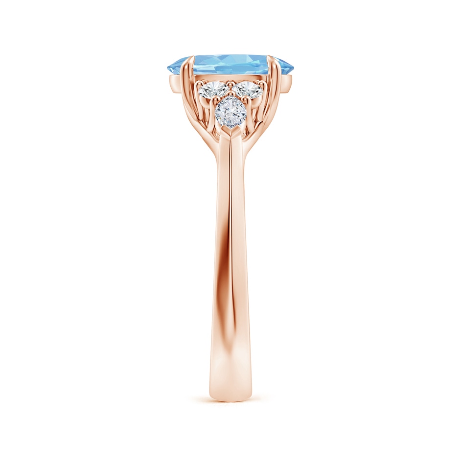 9x7mm AAAA Oval Aquamarine Side Stone Engagement Ring with Diamonds in Rose Gold side 299