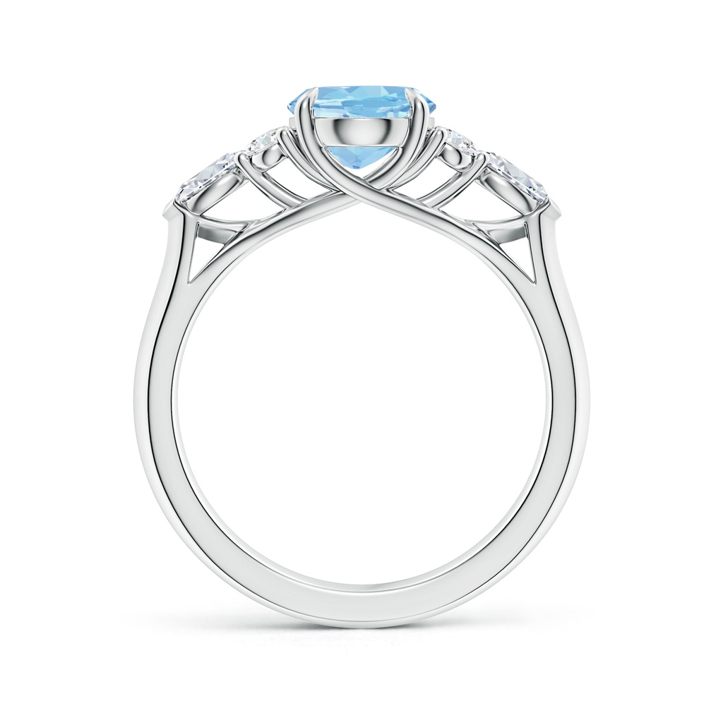 9x7mm AAAA Oval Aquamarine Side Stone Engagement Ring with Diamonds in White Gold - side 199
