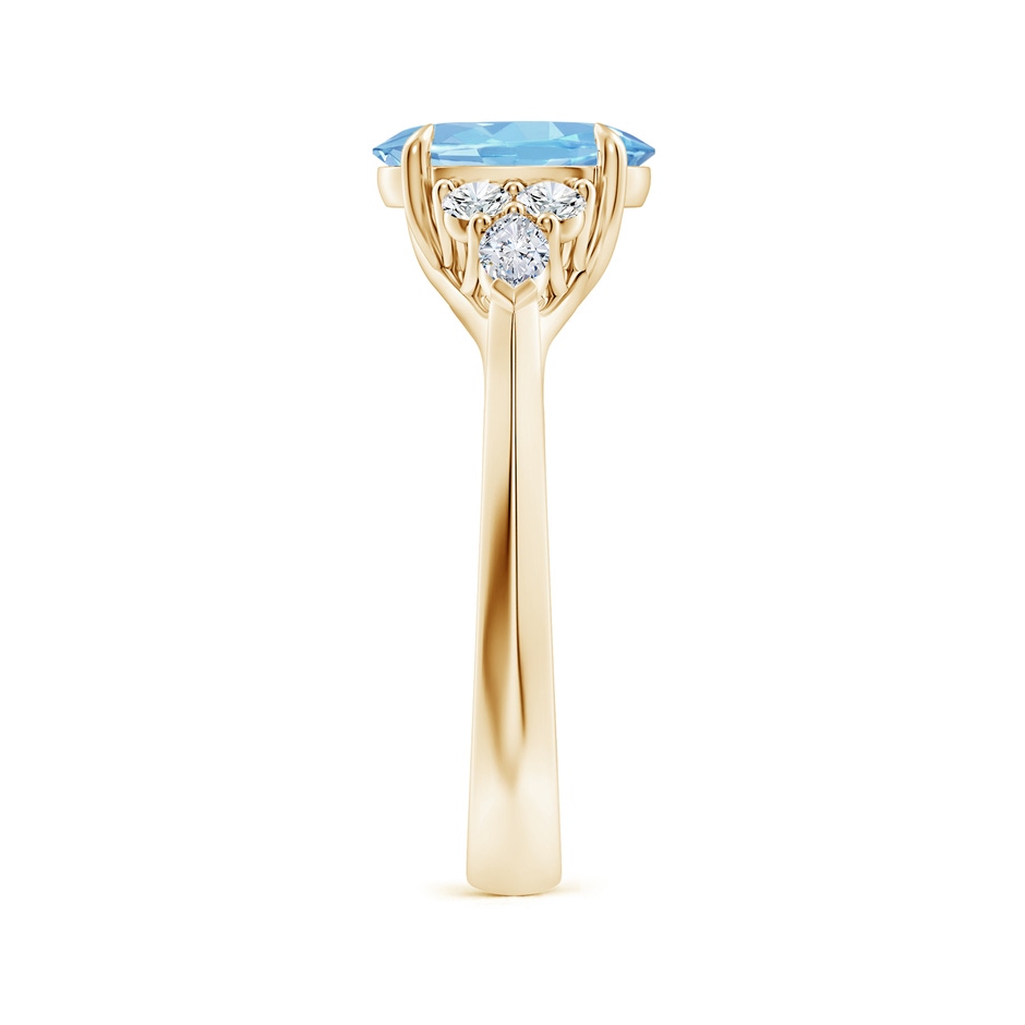 9x7mm AAAA Oval Aquamarine Side Stone Engagement Ring with Diamonds in Yellow Gold side 299