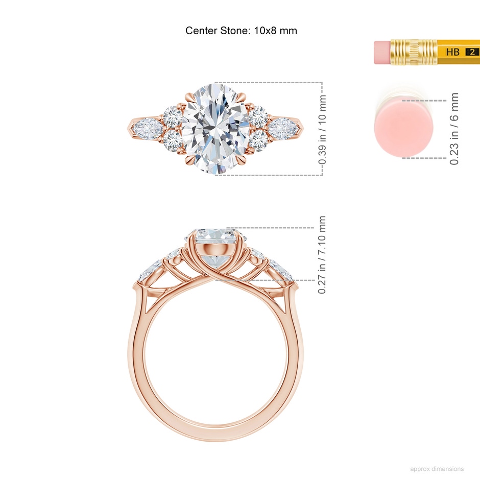 10x8mm GVS2 Oval Diamond Side Stone Engagement Ring with Diamonds in Rose Gold ruler