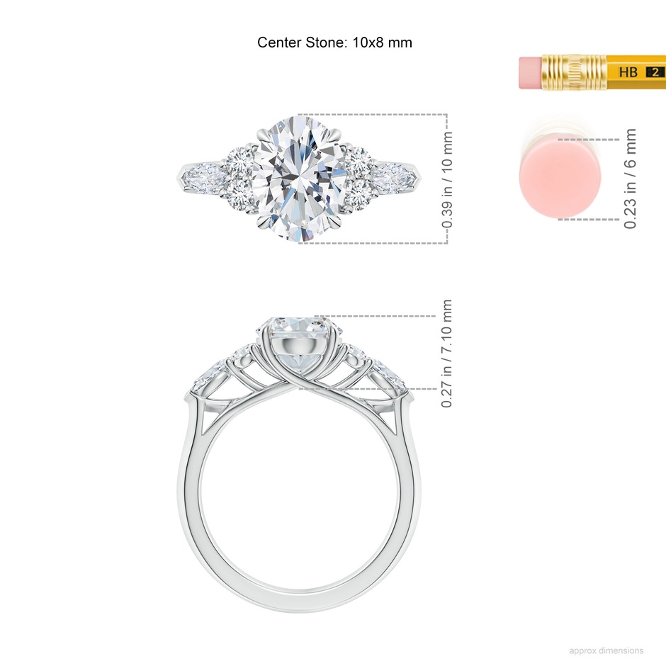 10x8mm GVS2 Oval Diamond Side Stone Engagement Ring with Diamonds in White Gold ruler