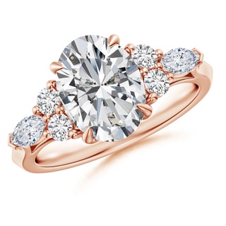 10x8mm HSI2 Oval Diamond Side Stone Engagement Ring with Diamonds in 9K Rose Gold