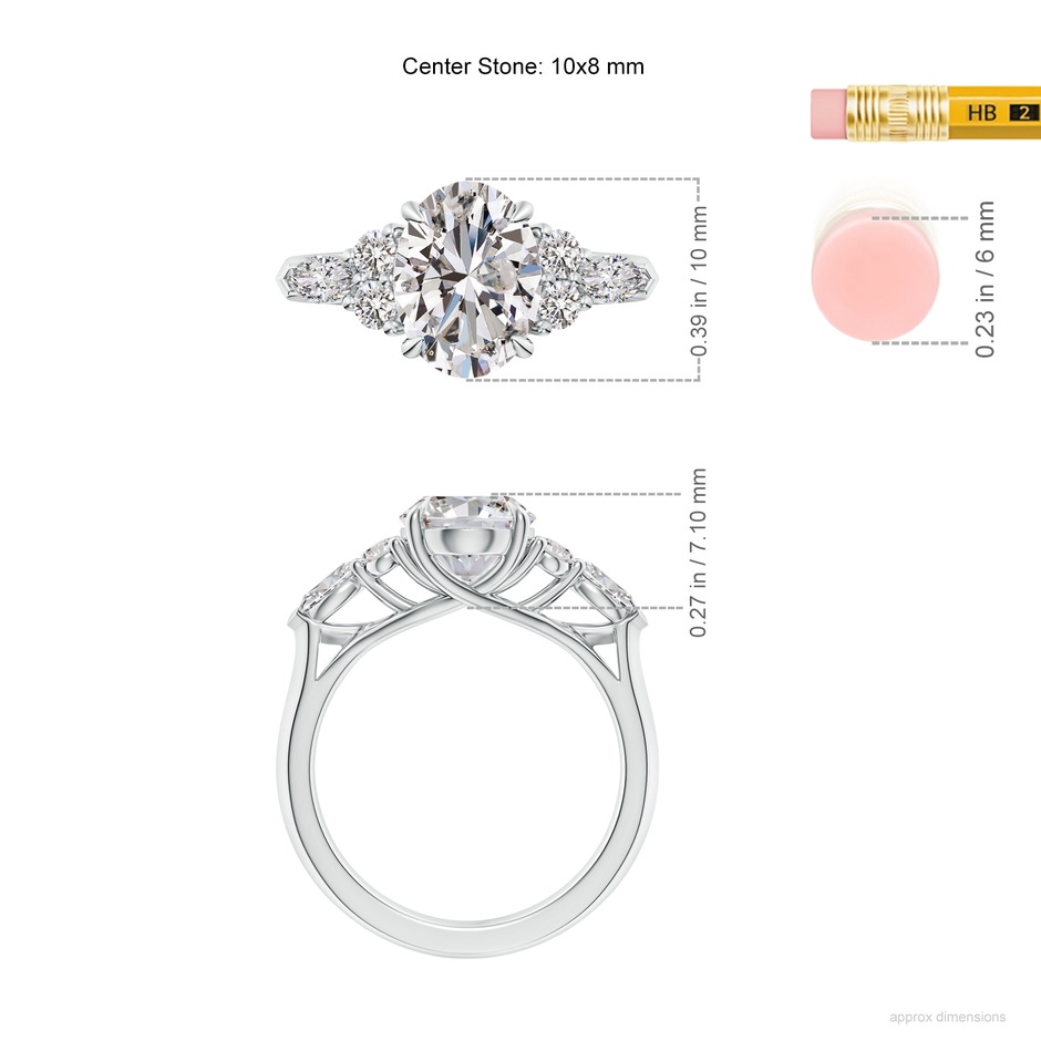 10x8mm IJI1I2 Oval Diamond Side Stone Engagement Ring with Diamonds in P950 Platinum ruler