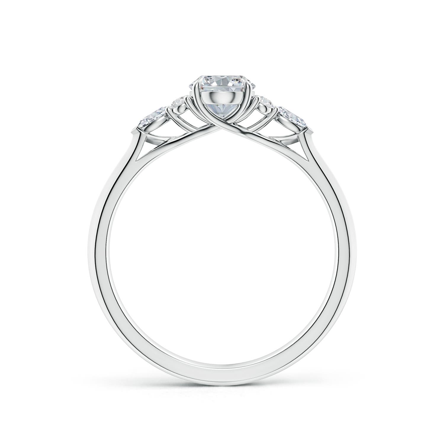 7x5mm HSI2 Oval Diamond Side Stone Engagement Ring with Diamonds in 18K White Gold