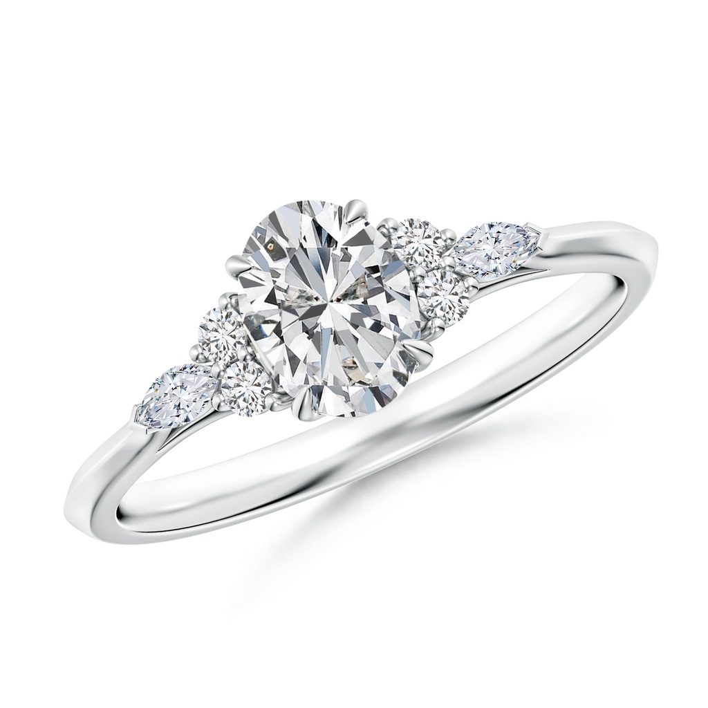 7x5mm HSI2 Oval Diamond Side Stone Engagement Ring with Diamonds in White Gold