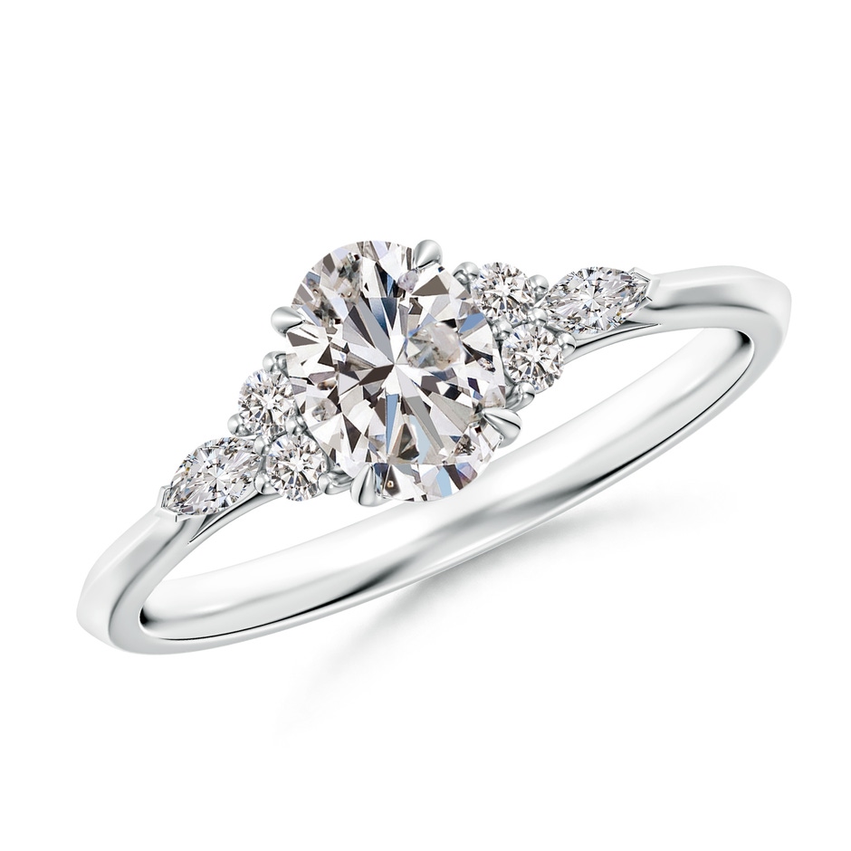 7x5mm IJI1I2 Oval Diamond Side Stone Engagement Ring with Diamonds in White Gold 