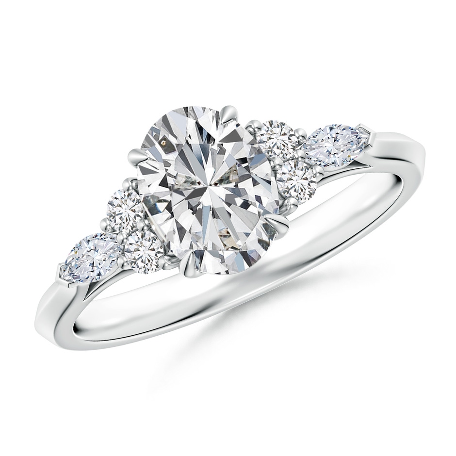 8x6mm HSI2 Oval Diamond Side Stone Engagement Ring with Diamonds in White Gold 