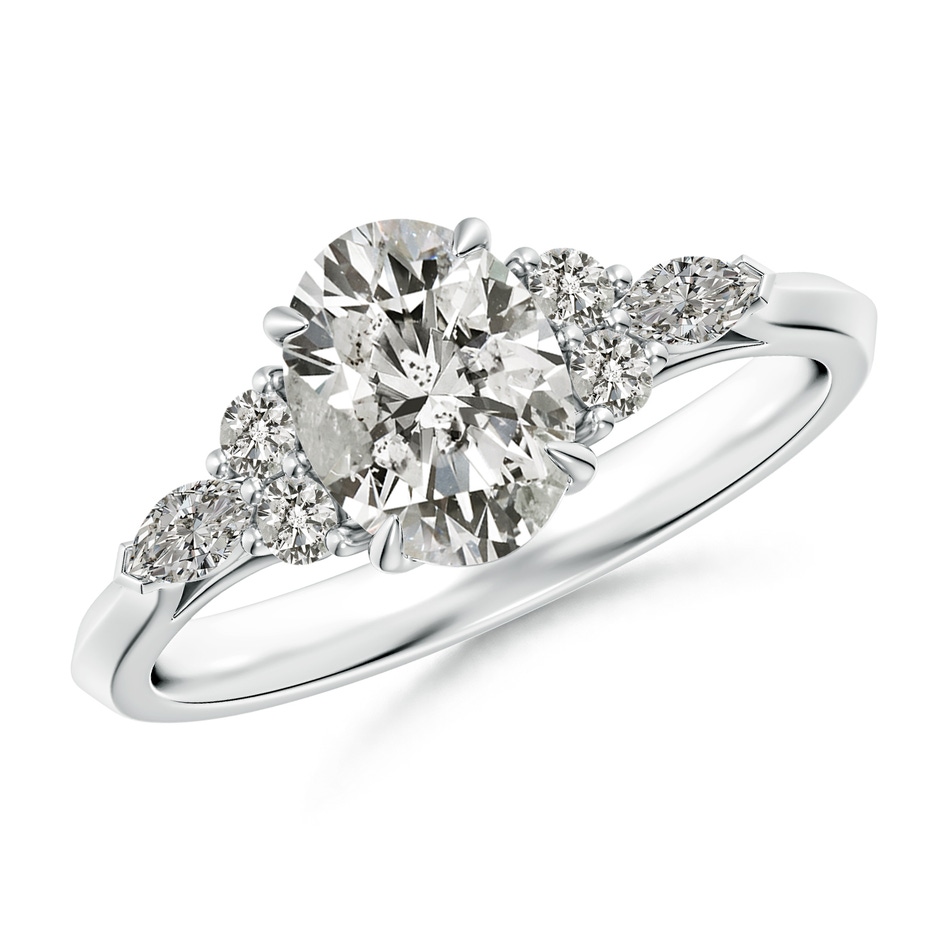 8x6mm KI3 Oval Diamond Side Stone Engagement Ring with Diamonds in White Gold 
