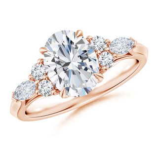 9x7mm GVS2 Oval Diamond Side Stone Engagement Ring with Diamonds in 18K Rose Gold