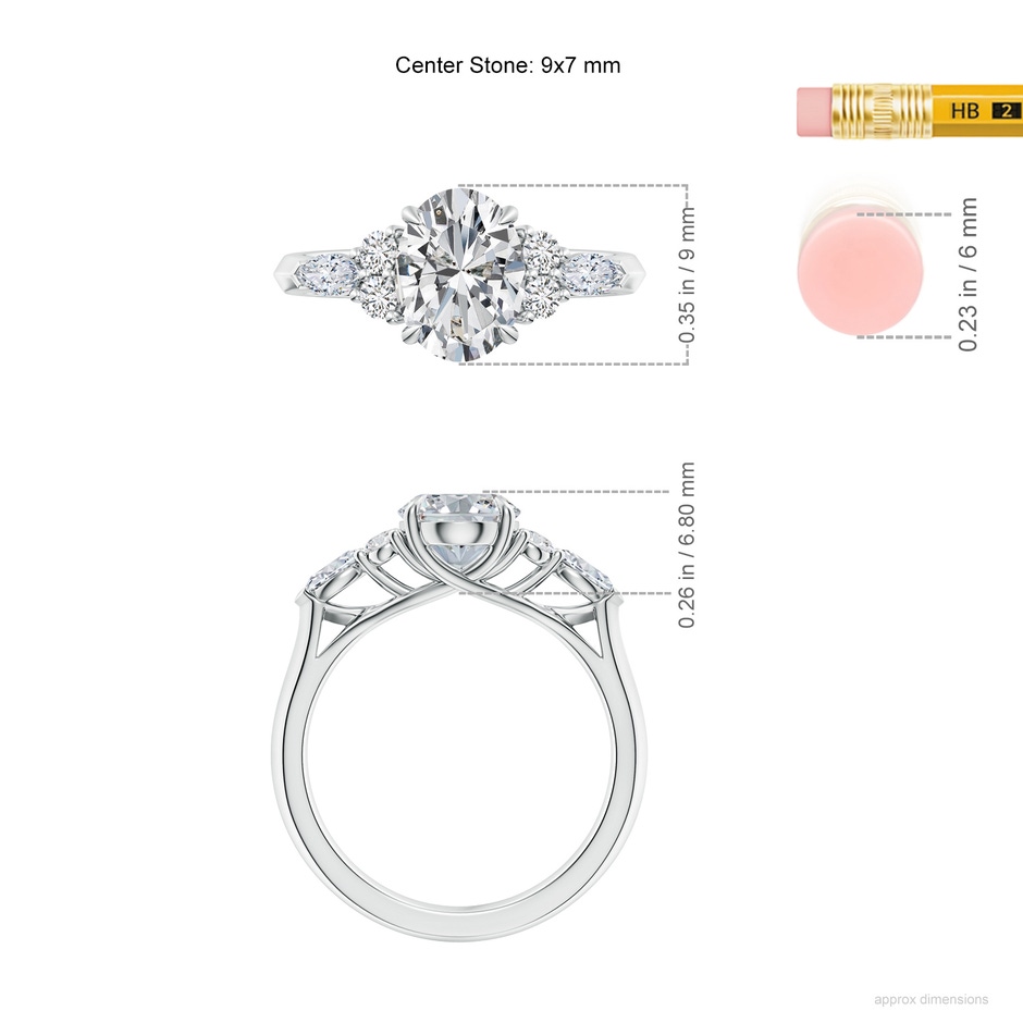 9x7mm HSI2 Oval Diamond Side Stone Engagement Ring with Diamonds in P950 Platinum ruler