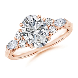 9x7mm HSI2 Oval Diamond Side Stone Engagement Ring with Diamonds in Rose Gold