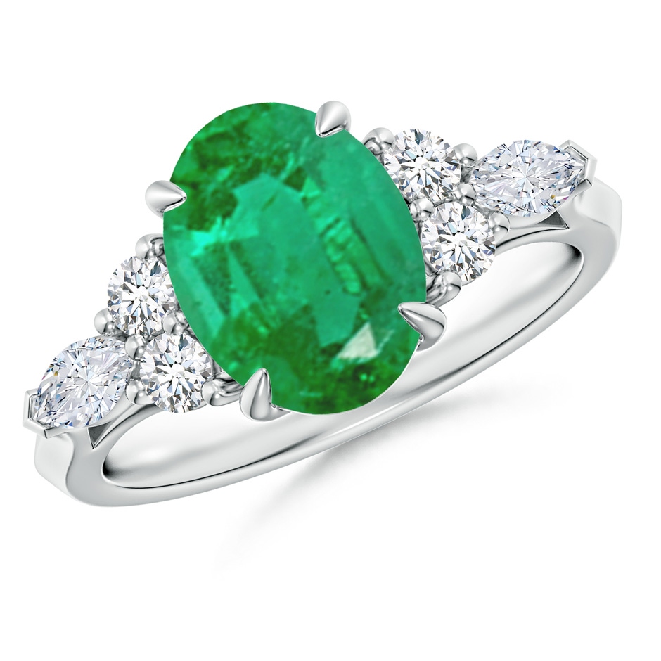 10x8mm AA Oval Emerald Side Stone Engagement Ring with Diamonds in P950 Platinum 