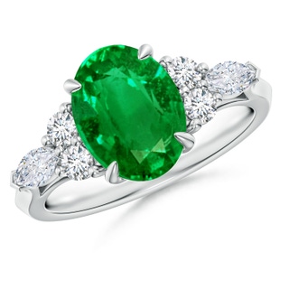 10x8mm AAAA Oval Emerald Side Stone Engagement Ring with Diamonds in P950 Platinum