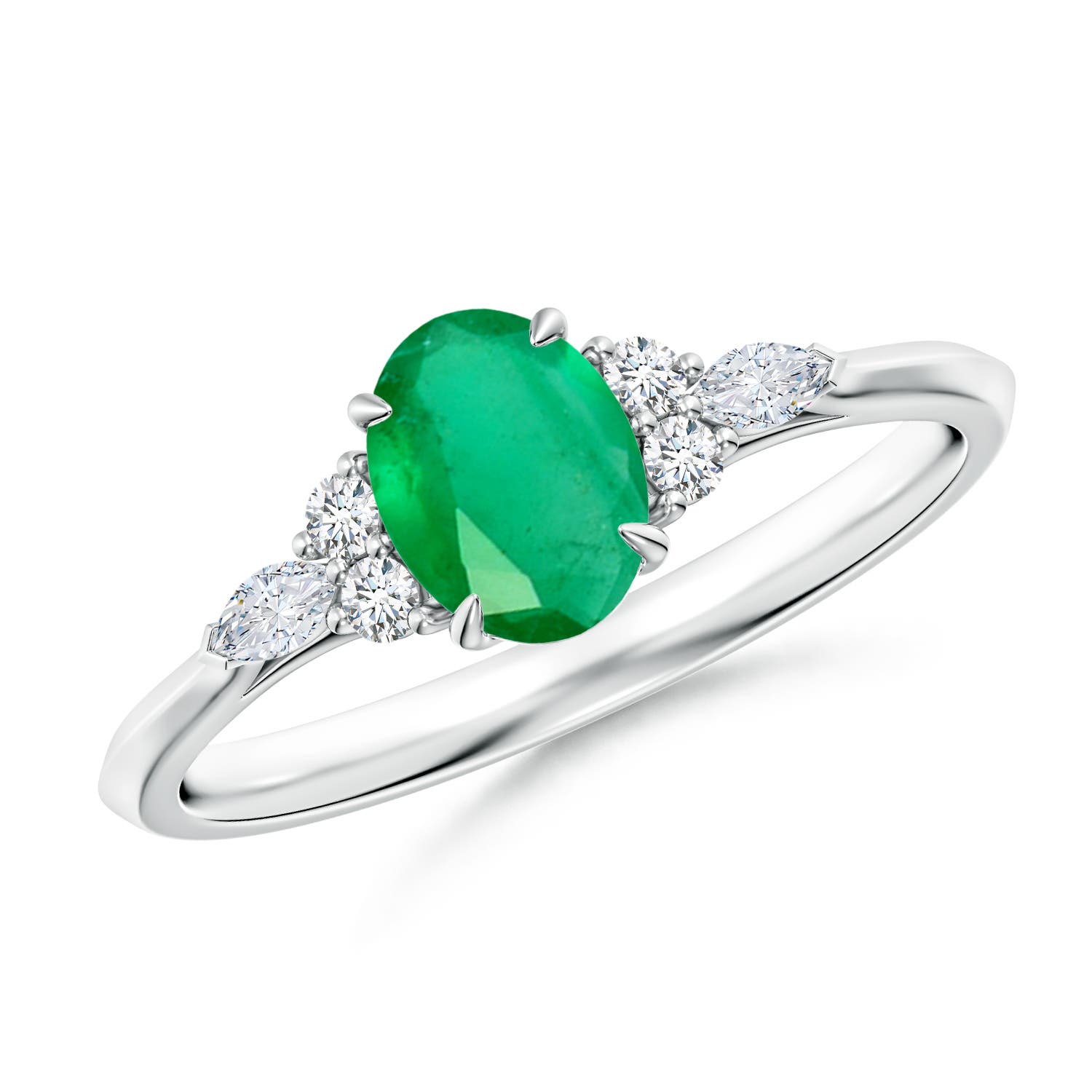 7x5mm A Oval Emerald Side Stone Engagement Ring with Diamonds in P950 Platinum