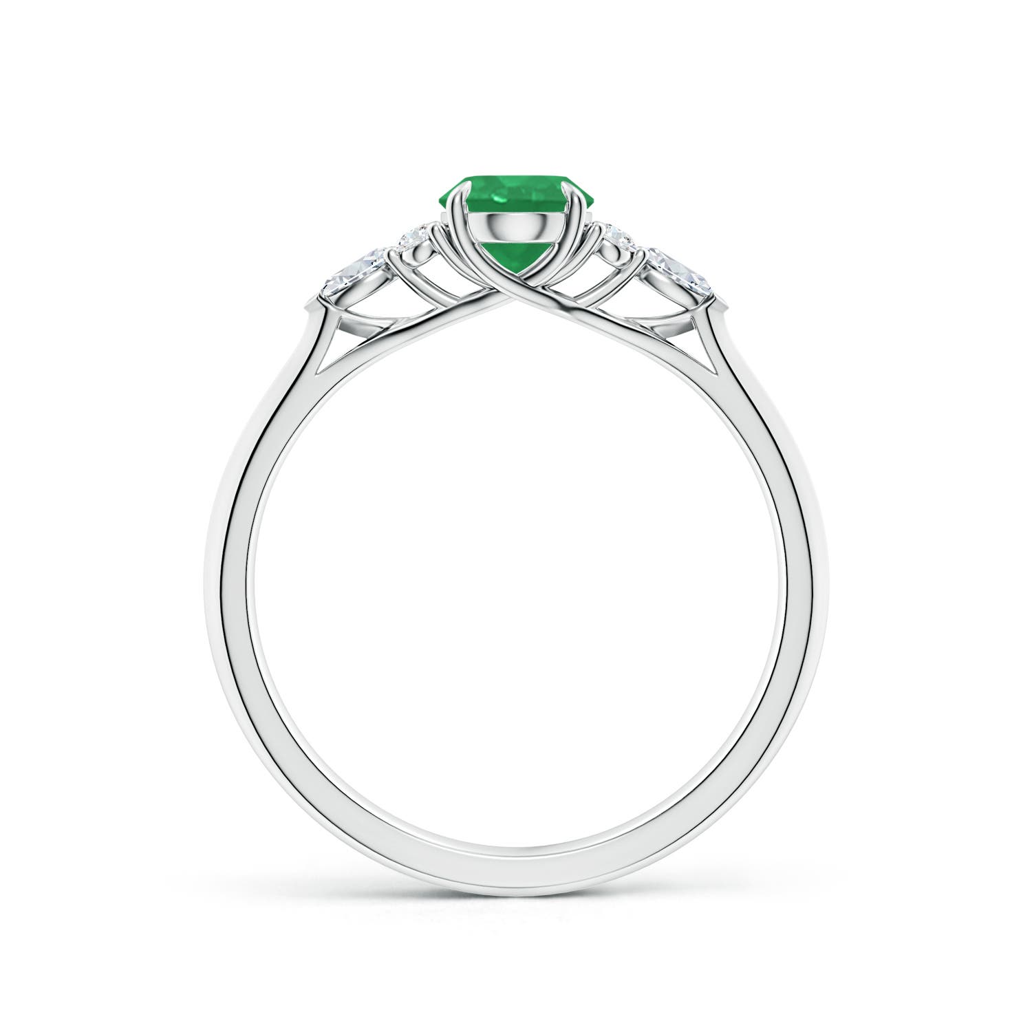 7x5mm A Oval Emerald Side Stone Engagement Ring with Diamonds in P950 Platinum