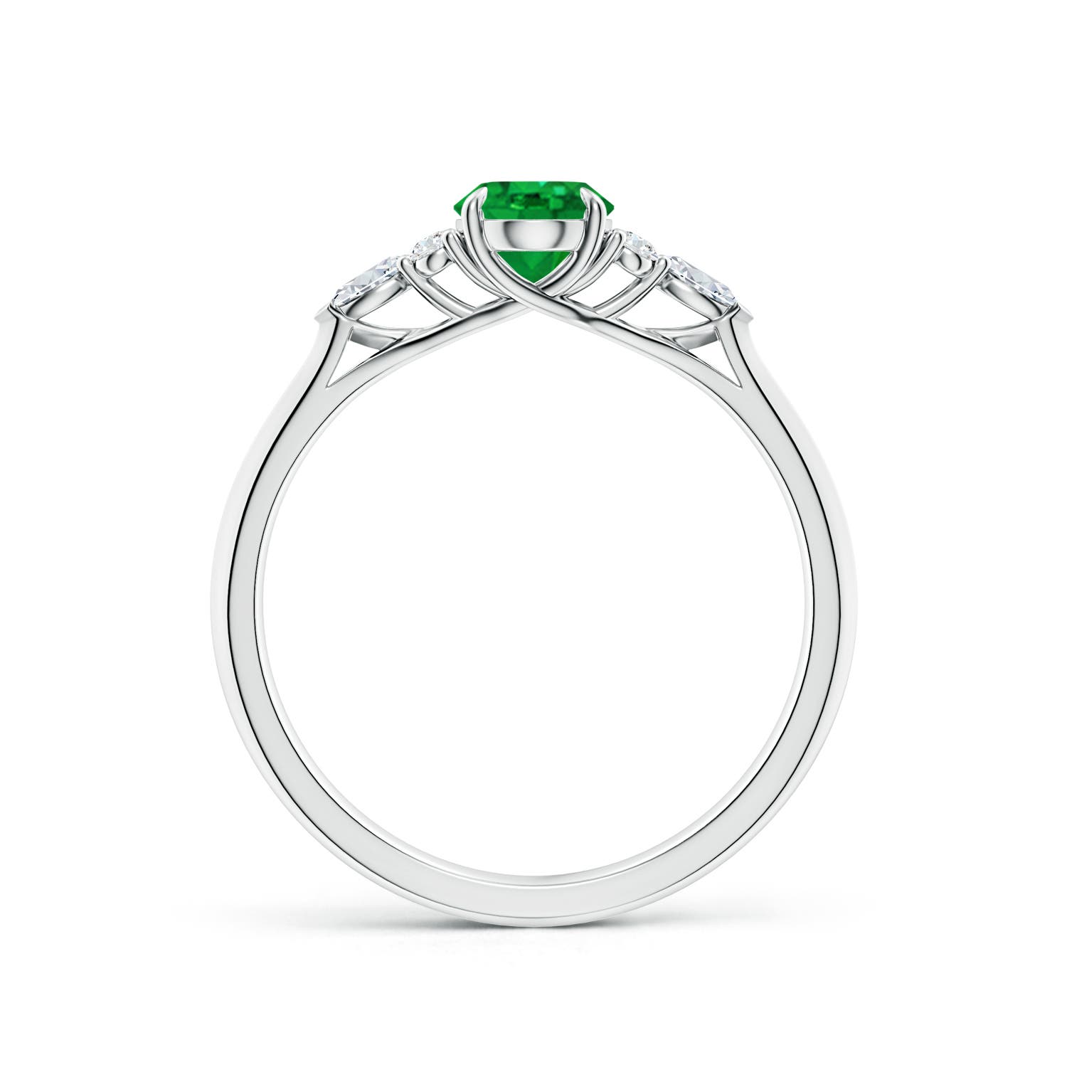 7x5mm AAA Oval Emerald Side Stone Engagement Ring with Diamonds in P950 Platinum