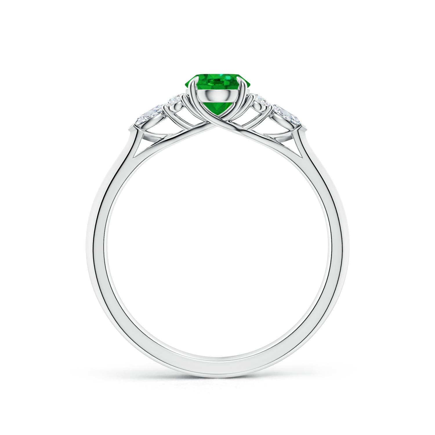 7x5mm AAAA Oval Emerald Side Stone Engagement Ring with Diamonds in 18K White Gold
