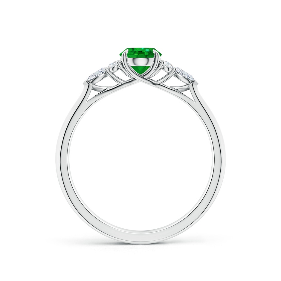 7x5mm AAAA Oval Emerald Side Stone Engagement Ring with Diamonds in 18K White Gold side 199