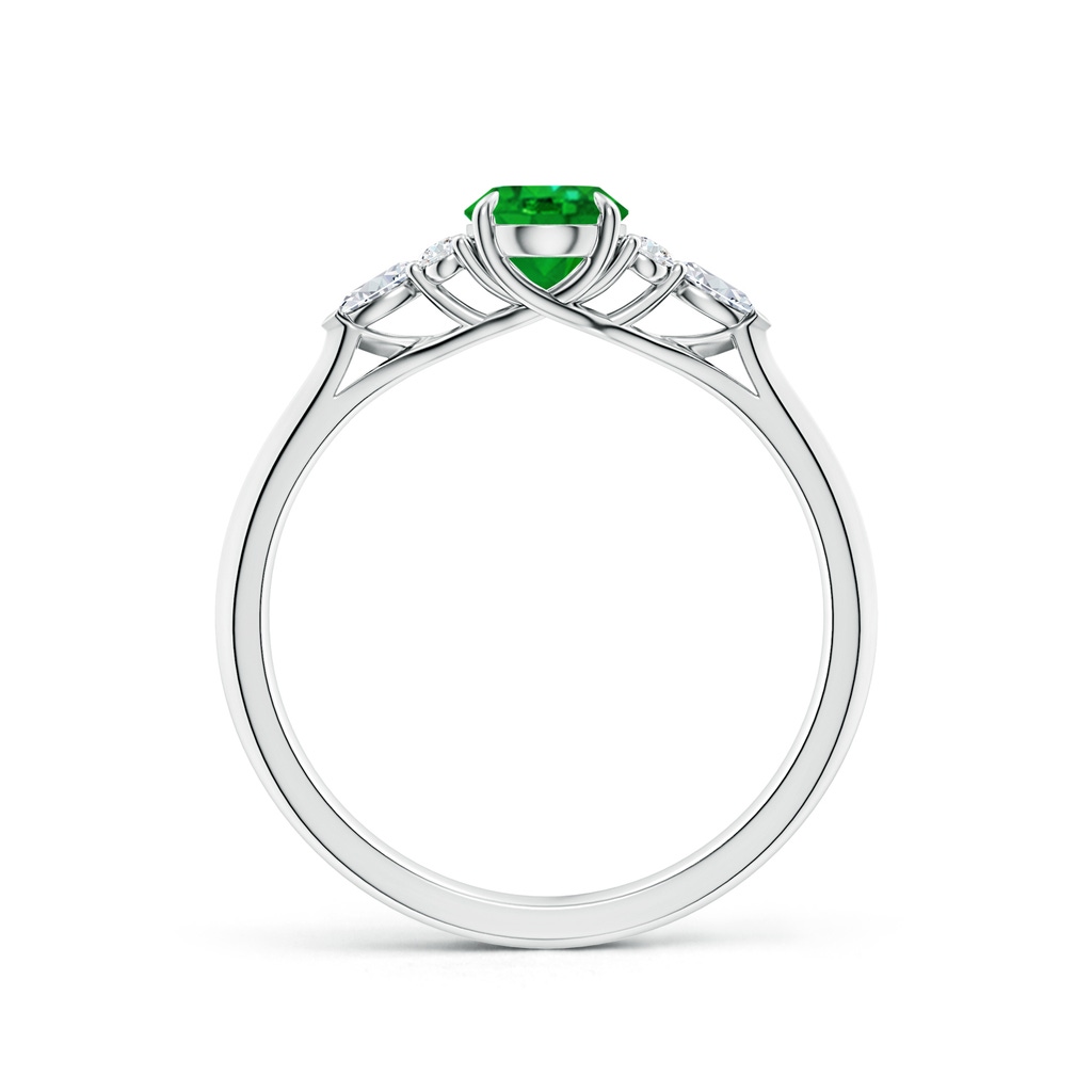 7x5mm AAAA Oval Emerald Side Stone Engagement Ring with Diamonds in White Gold - side 199