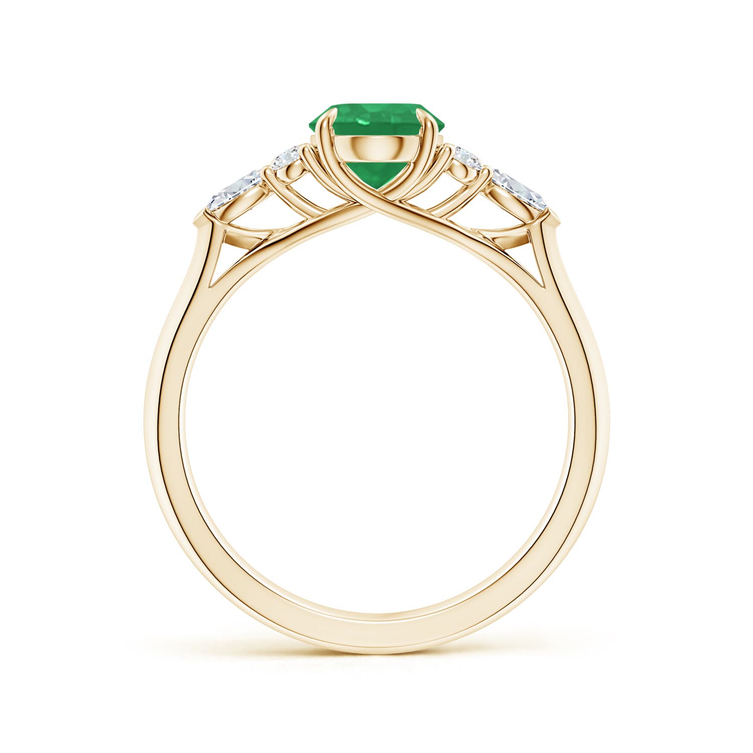 8x6mm A Oval Emerald Side Stone Engagement Ring with Diamonds in 18K Yellow Gold
