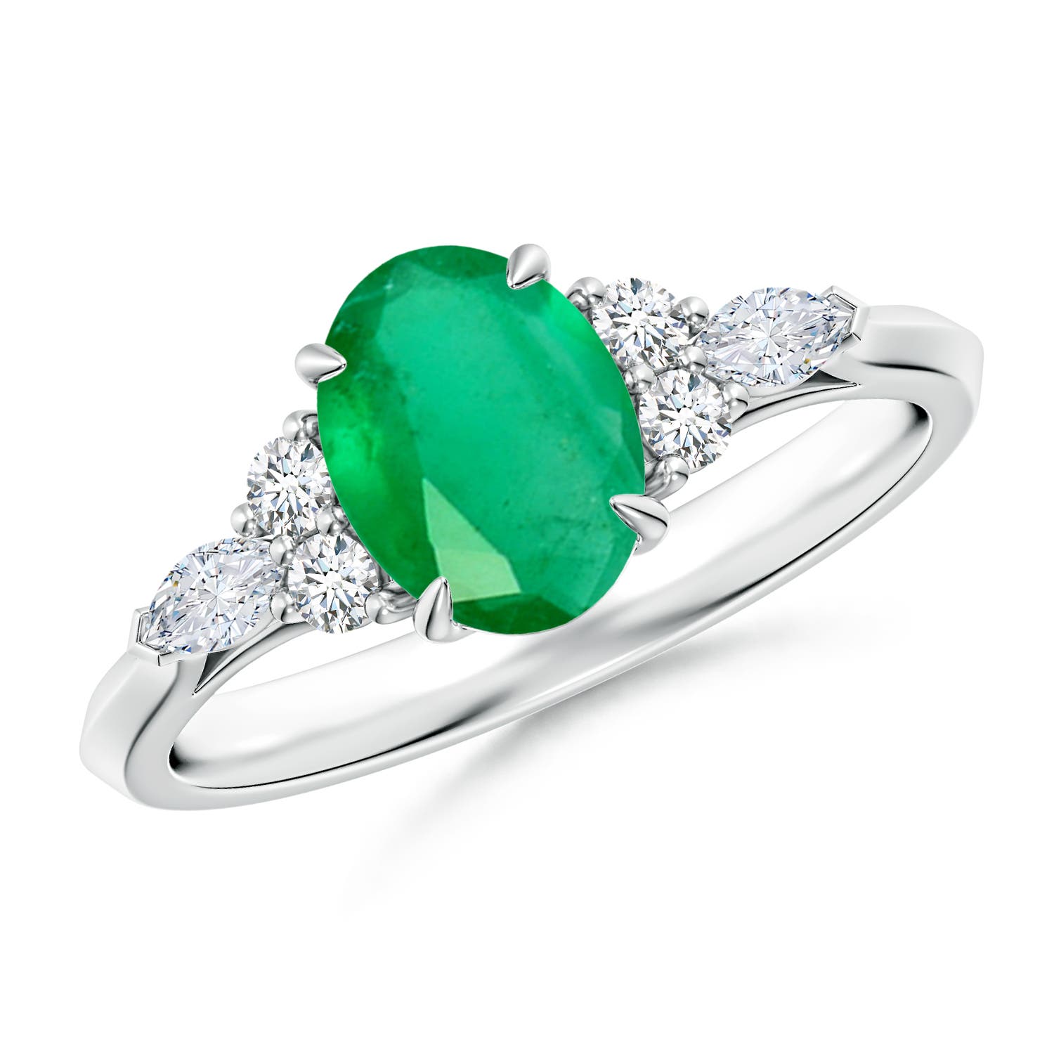 8x6mm A Oval Emerald Side Stone Engagement Ring with Diamonds in P950 Platinum