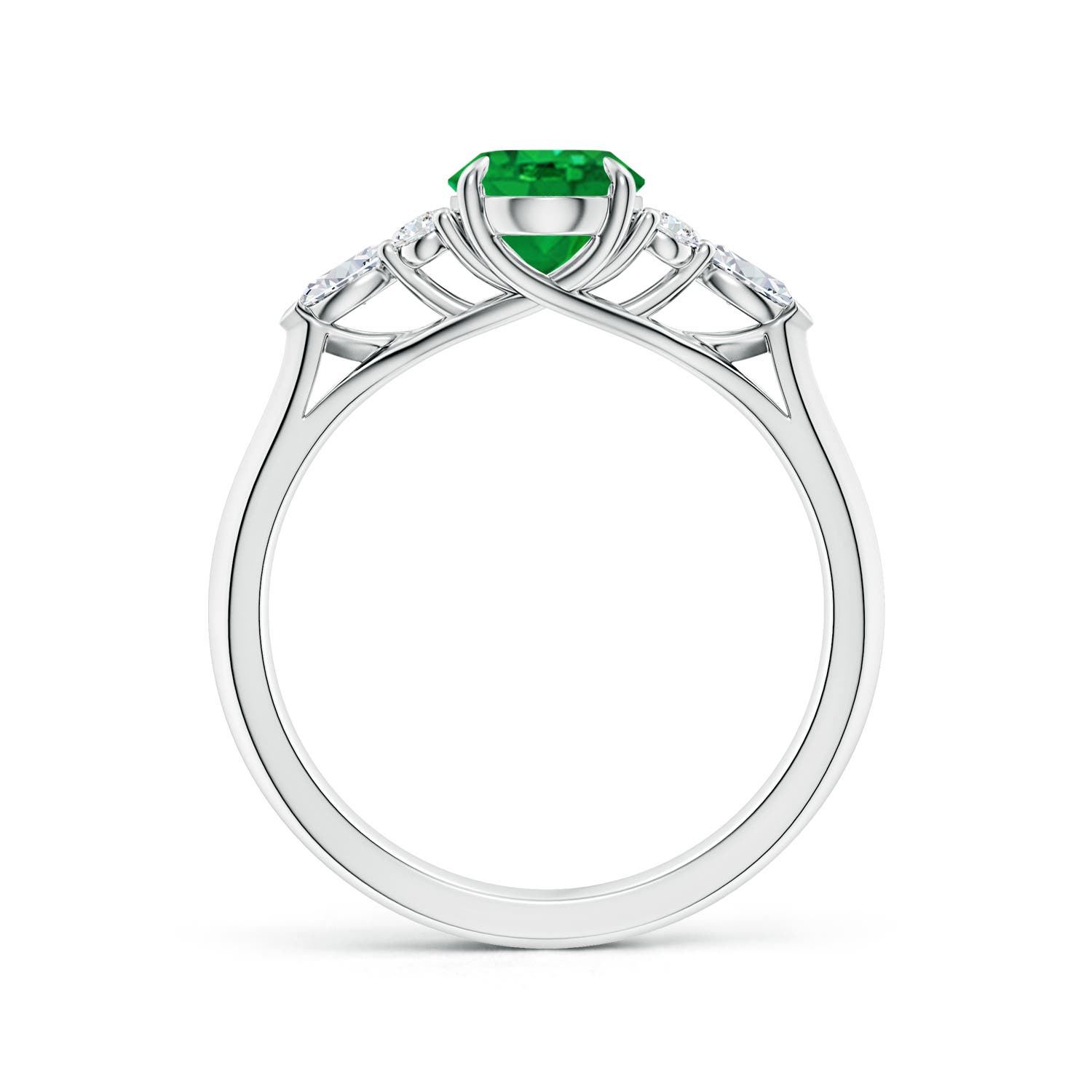 8x6mm AAA Oval Emerald Side Stone Engagement Ring with Diamonds in P950 Platinum