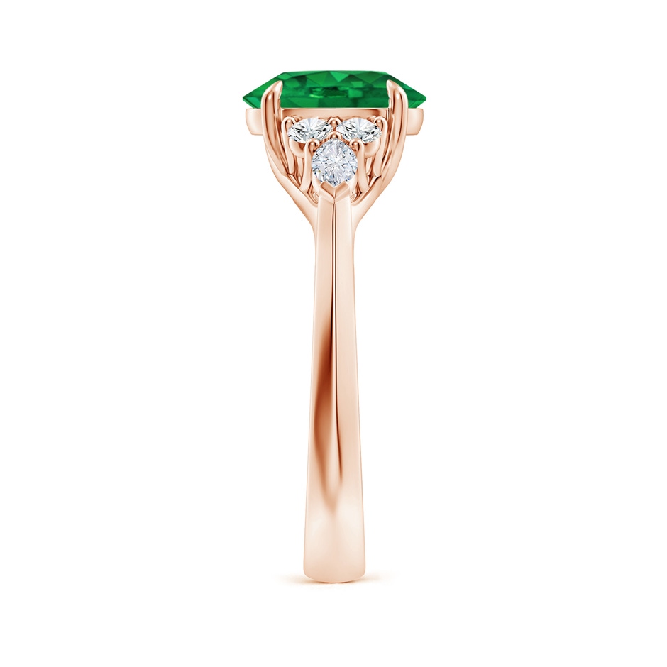 9x7mm AAA Oval Emerald Side Stone Engagement Ring with Diamonds in Rose Gold side 299