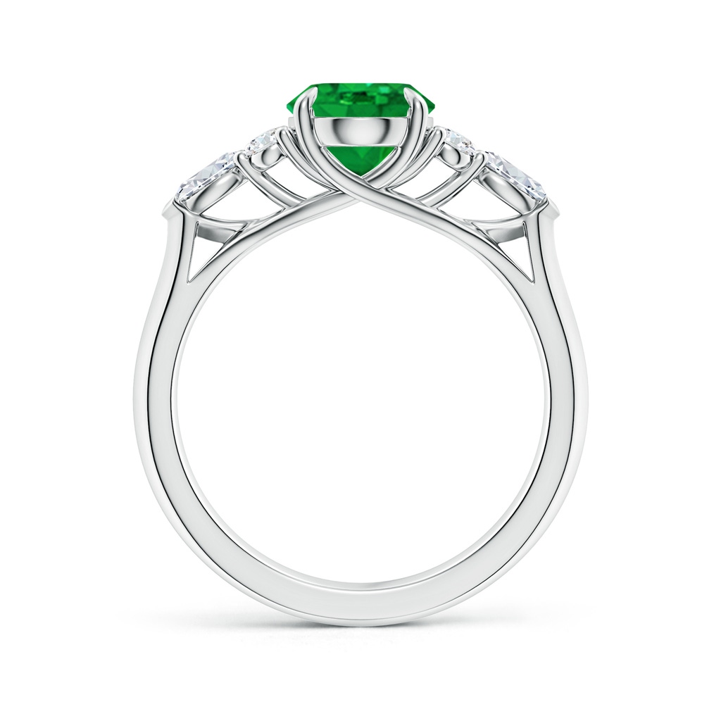 9x7mm AAA Oval Emerald Side Stone Engagement Ring with Diamonds in White Gold - side 199