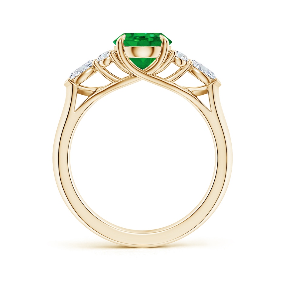 9x7mm AAA Oval Emerald Side Stone Engagement Ring with Diamonds in Yellow Gold side 199