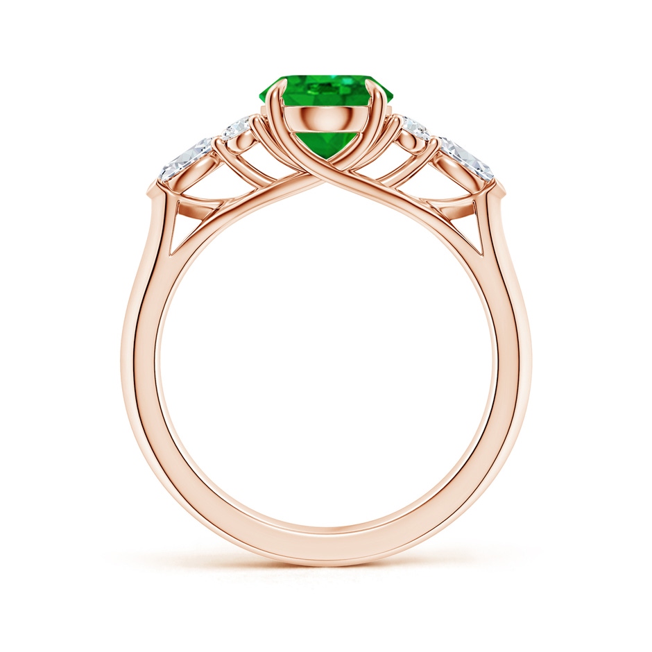 9x7mm AAAA Oval Emerald Side Stone Engagement Ring with Diamonds in Rose Gold side 199