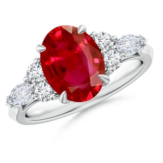 10x8mm AAA Oval Ruby Side Stone Engagement Ring with Diamonds in P950 Platinum