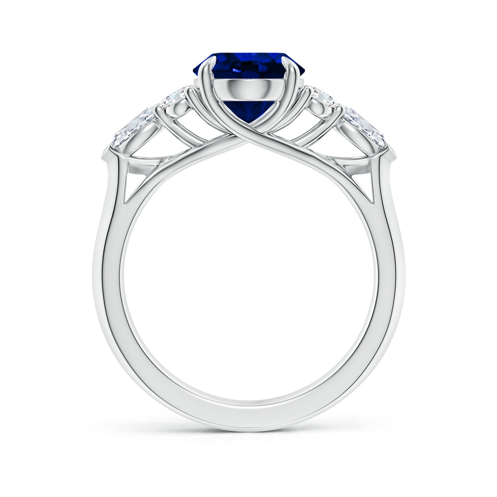 10x8mm Lab-Grown Oval Blue Sapphire Side Stone Engagement Ring with Diamonds in P950 Platinum - side 199