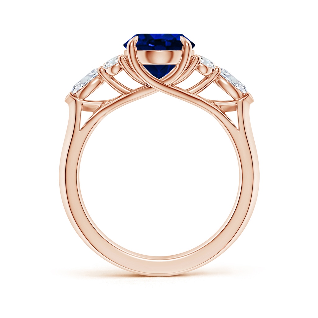 10x8mm Lab-Grown Oval Blue Sapphire Side Stone Engagement Ring with Diamonds in Rose Gold - side 199