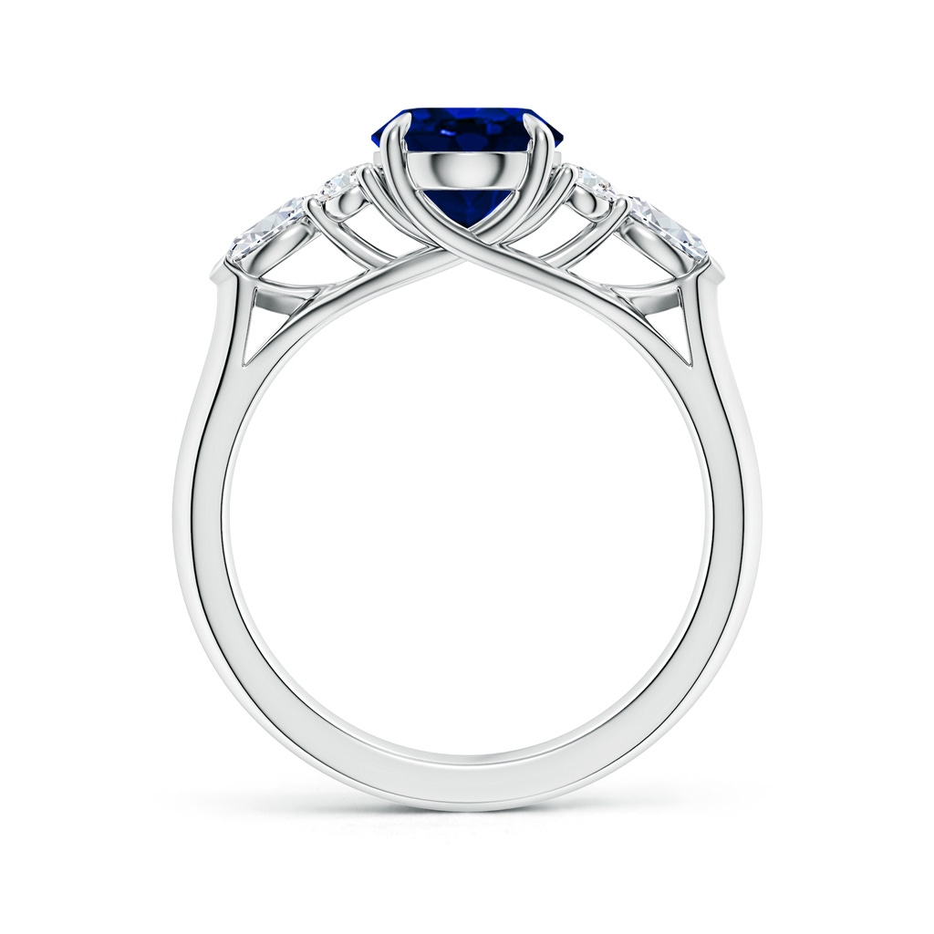 9x7mm Lab-Grown Oval Blue Sapphire Side Stone Engagement Ring with Diamonds in White Gold - side 199